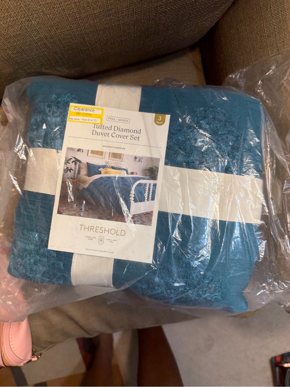 Threshold Tufted Diamond Duvet Cover Set - Teal and White